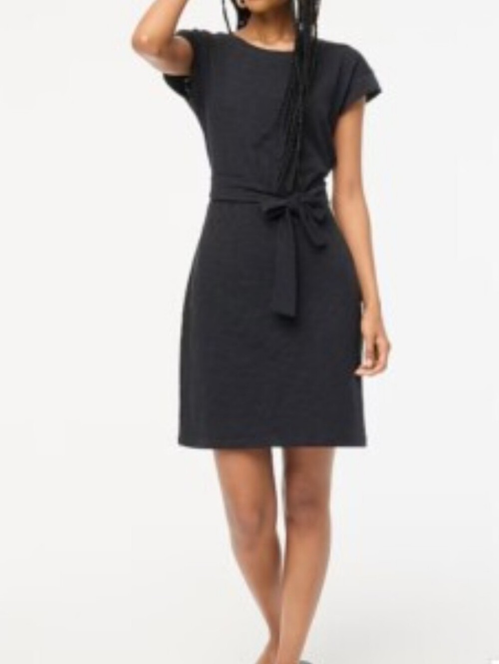 Jcrew Short Sleeve Tie-Waist Cotton T Shirt Dress - Black
